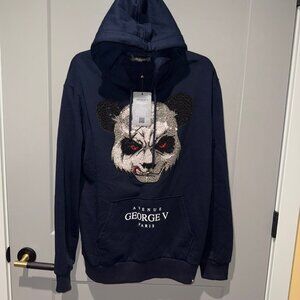 Avenue George V Paris Black Rhinestone Panda Hoodie Size  XL NWT